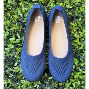 FITFLOP ALLEGRO KNIT MIDNIGHT NAVY BALLET FLATS‎ Sz 10 Arch Support Flexible